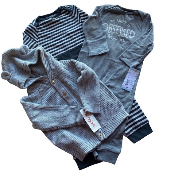 NWT Grey Longsleeve Lightweight Rompers with Cardigan 3 Pieces 18 Months - Picture 1 of 6
